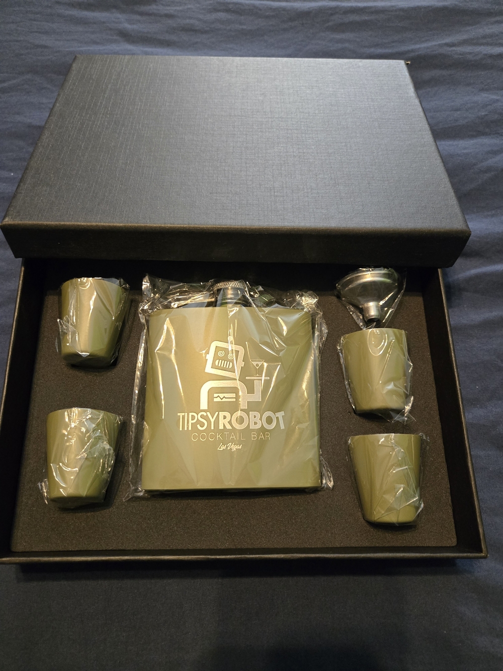 Olive Green Flask and Shot Glass Set
